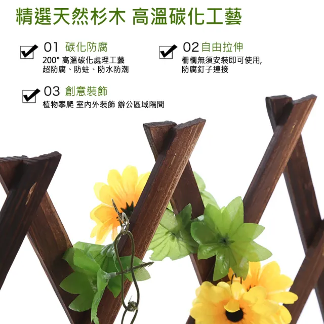 【艷陽庄】燻木伸縮籬笆 園藝造景 木製圍籬(H120x 2入)
