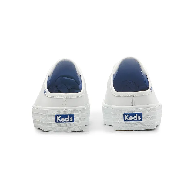 【Keds】TRIPLE KICK 時尚皮革厚底穆勒小白鞋(白)