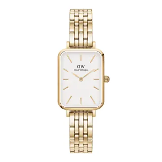 【Daniel Wellington】DW 手錶 Quadro Evergold 20X26 香檳金珠寶式錶鏈-白錶盤(DW00100622)