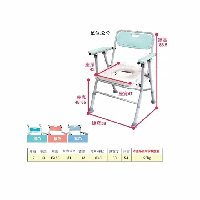 【海夫健康生活館】恆伸 機械椅 未滅菌 恆伸 鋁合金 收合式 中空子母墊 便器便盆椅 洗澡椅(ER4527-2)