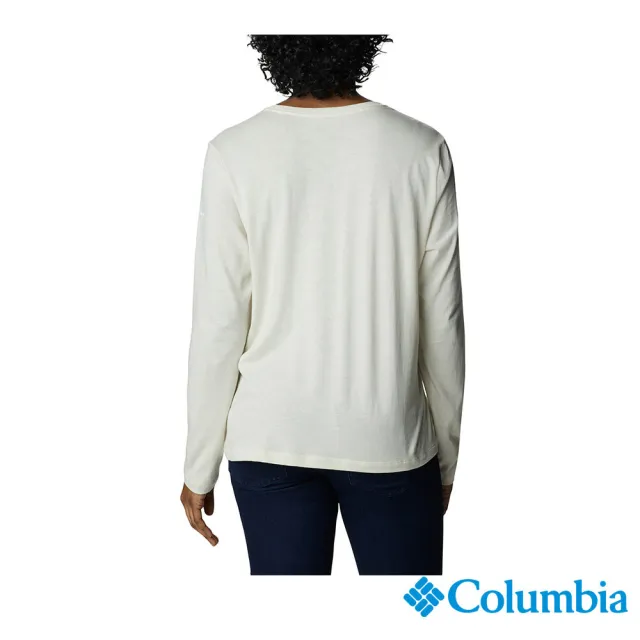 【Columbia 哥倫比亞 官方旗艦】女款- LOGO長袖上衣-米白(UAK02770BG / 2022秋冬)