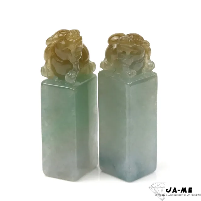 JA-ME】天然A貨翡翠俏色黃翡貔貅方形印章一對(38女王節/禮物/現貨 