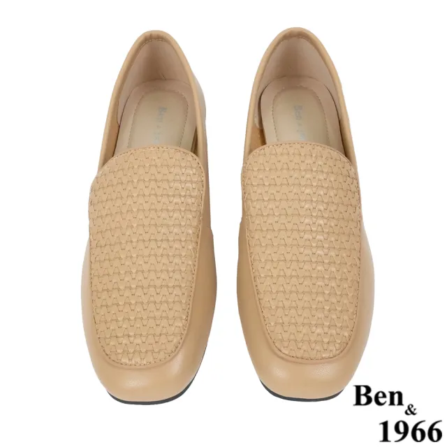 【Ben&1966】高級頭層牛皮質感編織樂福鞋-太妃糖棕
