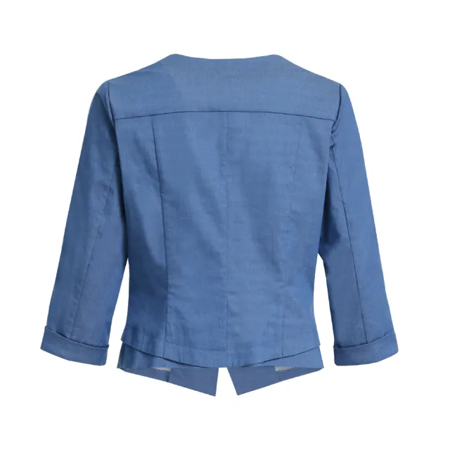 【ILEY 伊蕾】仿牛仔翻摺袖棉質西裝外套(藍色；M-XL；1231064018)