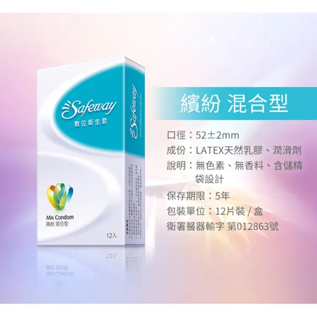【safeway 數位】繽紛混合型保險套 12入*3盒(共36入 情趣職人 衛生套)