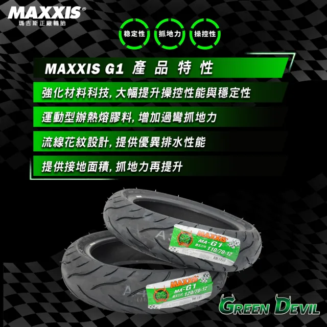 【MAXXIS 瑪吉斯】MA-G1 速克達專用 綠魔胎-12吋(110-70-12 47L 路王三代)