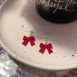【MISS KOREA】韓國設計S925銀針甜美氣質珍珠紅色植絨蝴蝶結造型耳環(S925銀針耳環 珍珠耳環 蝴蝶結耳環)