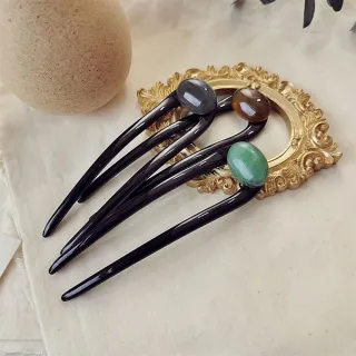 【INES】天然石髮簪 U型髮簪/韓國設計優雅氣質復古天然石珠飾U型髮簪 盤髮器(5色任選)