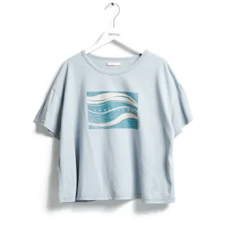 【SOMETHING】女裝 海洋映像印花短版剪裁T恤(淡藍色)