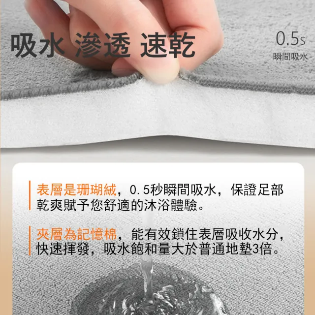 【Kyhome】記憶棉浴室吸水地墊 止滑防滑腳墊 慢回彈地墊 (廁所浴室地墊/玄關進門墊/廚房吸水地墊) 40x60cm