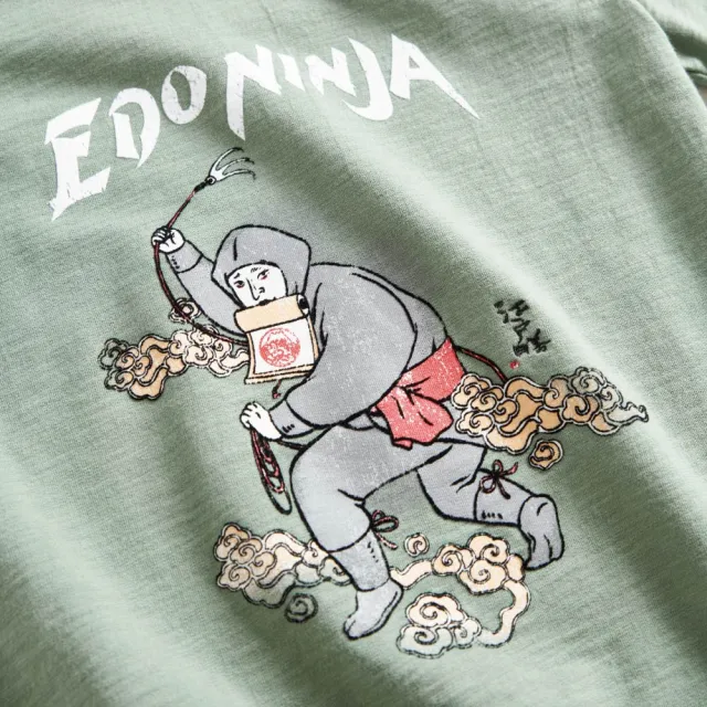 【EDWIN】江戶勝 女裝 忍者系列 伊賀忍者印花短袖T恤(灰綠色)