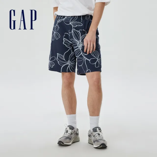 【GAP】男裝 印花鬆緊短褲 輕透氣系列-海軍藍印花(714146)