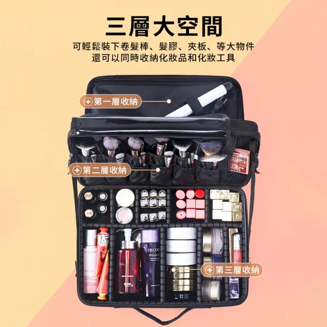 【YUNMI】手提式多隔層分類化妝包 彩妝師跟妝包 旅行大容量化妝品收納包 洗漱包(迷你小號 26*23*10cm)