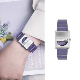 【BREDA】Pulse(Tandem)系列 銀色矩形錶殼 數字視窗顯示 不鏽鋼+紫色環氧樹脂錶帶 手錶(1747C)