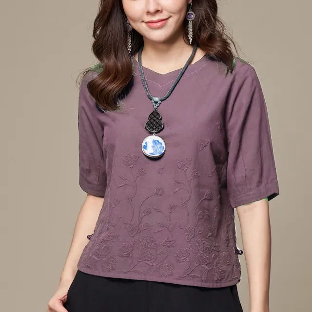 【古典美】03010 刺繡花苞袖上衣(茶禪服/中國風/國服/漢服/手染服/棉麻/亞麻/天然纖維)