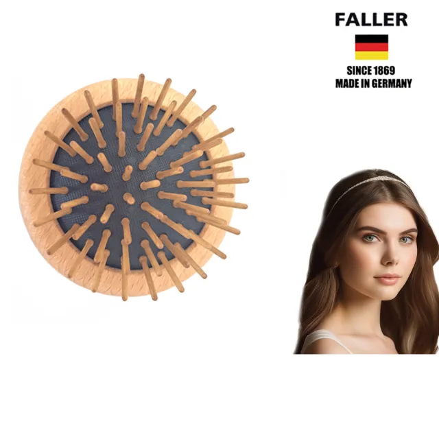 【FALLER 芙樂】德國製FSC櫸木可收攏圓形氣墊梳(好攜帶梳/ 圓木梳/ 防靜電梳 /包包梳/圓氣墊梳/雙11)