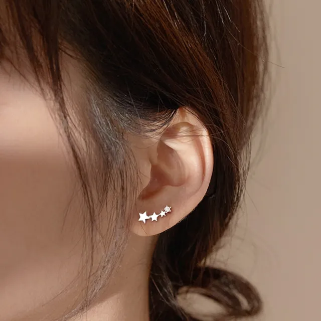 【Emi 艾迷】韓系唯美星系點鑽相連925銀針耳環