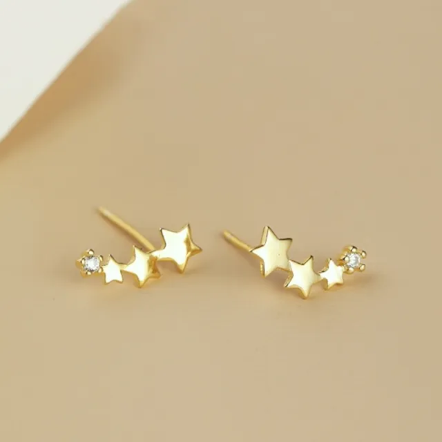 【Emi 艾迷】韓系唯美星系點鑽相連925銀針耳環