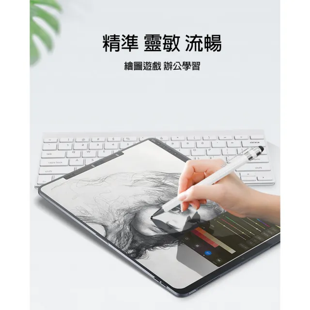 【DW 達微科技】DP43雪白款 雙頭筆夾款圓盤電容精細觸控筆(附透明筆盒)