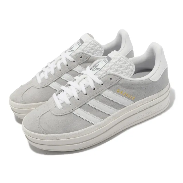 adidas 愛迪達】休閒鞋Gazelle Bold W 女鞋灰白厚底增高拼接中底三葉草