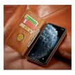 【SKYOCEAN】iPhone 14卡其色插卡掀蓋磁吸防摔手機皮套(小牛皮紋翻蓋保護殼)