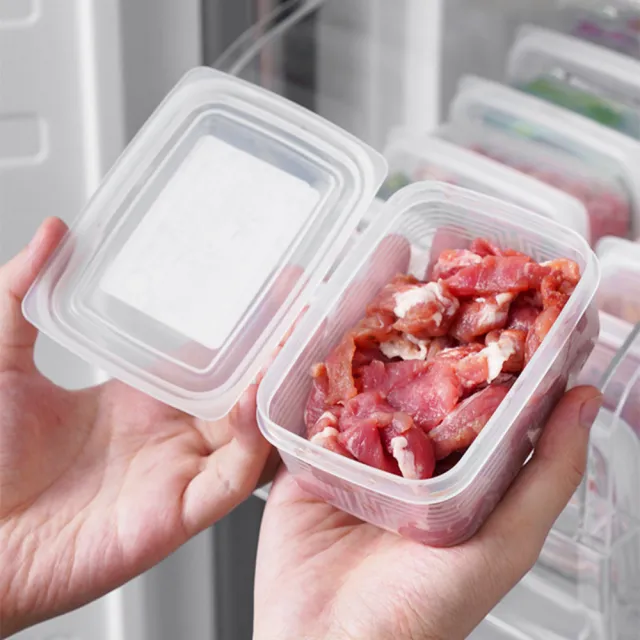 【Dagebeno荷生活】食品級PP材質透明條紋款肉類食品保鮮盒 冰箱配料分裝收納盒(方形4入)