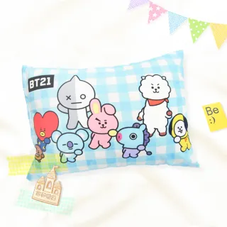 【享夢城堡】MIT卡通兒童午安枕頭休憩童枕45x33cm一入(BT21宇宙明星 全體總動員BTS防彈少年團-藍白格紋)