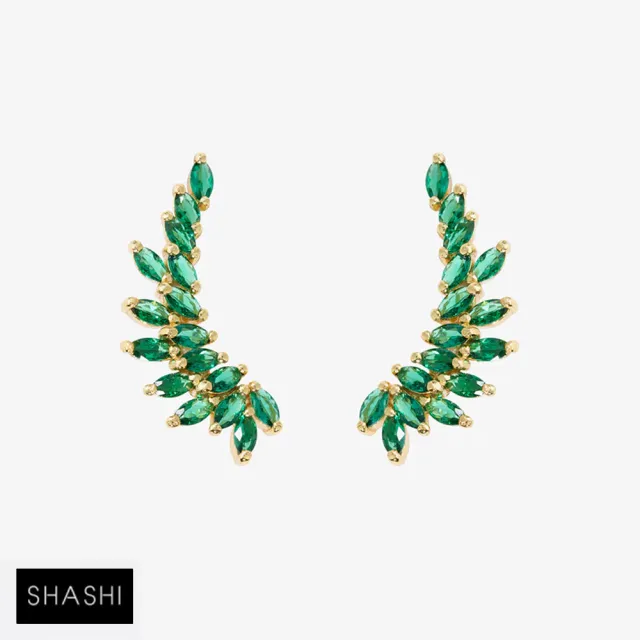 【SHASHI】紐約品牌 ISABELLA CLIMBER 綠水晶天使翅膀耳環 貼合耳廓耳環(天使翅膀)
