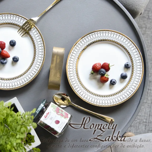 【Homely Zakka】歐式復古描金陶瓷餐盤碗餐具_小圓平盤20.5cm(湯盤 餐具 餐盤 盤子 器皿)