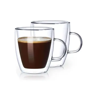2件組-雙層玻璃馬克杯450ml(MUG大杯口大容量耐熱玻璃保溫保冰馬克杯)(保溫杯)