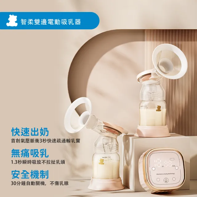 【SnowBear 韓國小白熊】智柔 雙邊電動吸乳器 +智美消毒鍋(24H循環烘乾/震吸專利/超靜音)
