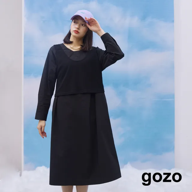 【gozo】俏皮配色假兩件綁帶洋裝(兩色)