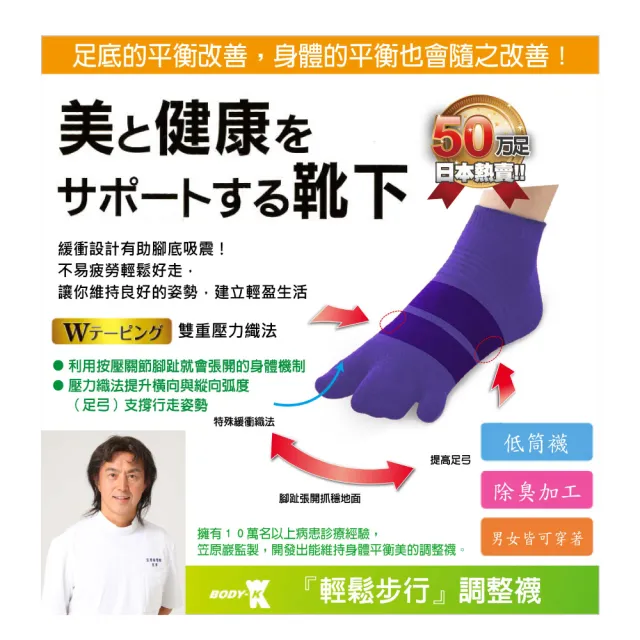 【BODY-K】笠原巖老師研發 健康調整襪3雙組(日本專利 拇指 腳趾 外翻 校正 加壓 女襪 男襪)