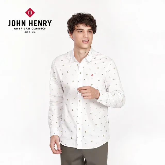 【JOHN HENRY】果實花長袖襯衫-白色