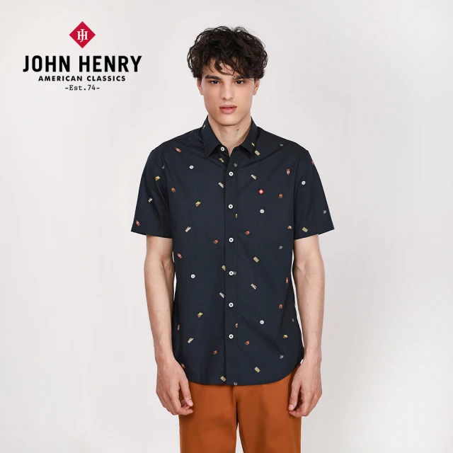 【JOHN HENRY】趣味小圖短袖襯衫-藍
