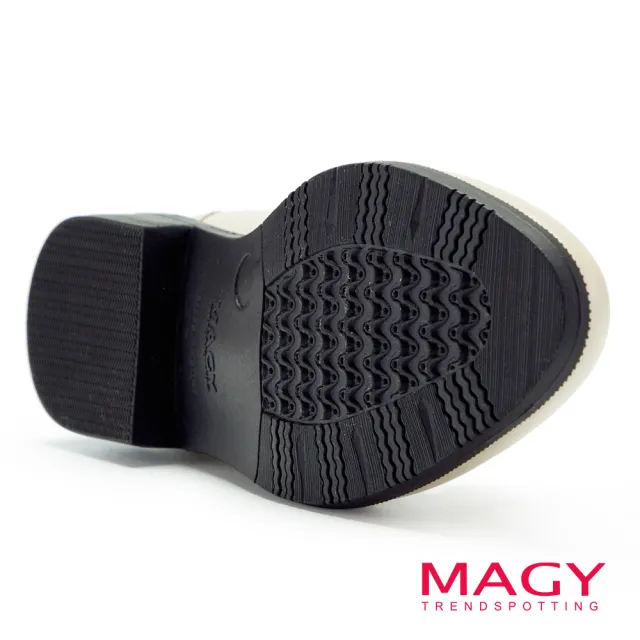【MAGY】牛皮金屬鏈釦尖頭低跟樂福鞋(米色)