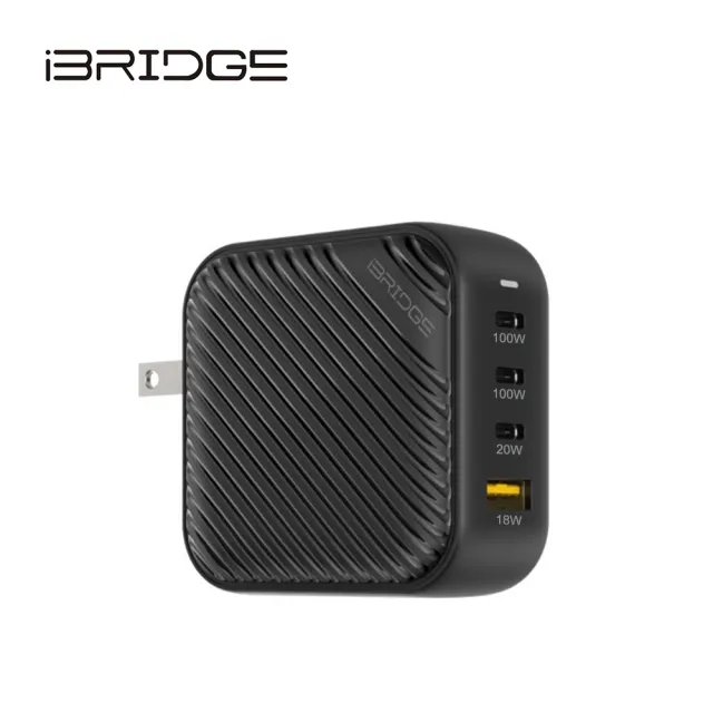 【iBRIDGE】100W GaN氮化鎵 USB-C/USB-A 四孔PD/QC快速充電器(隨贈100W快充線/IBC013)