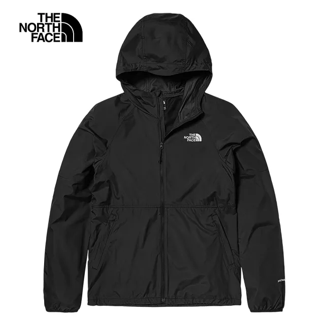 【The North Face 官方旗艦】北面男款黑色防風防潑水連帽外套｜81POJK3(薄外套/ 運動/風衣)