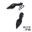 【HELENE_SPARK】極簡時尚LOGO全羊皮繫帶尖頭高跟鞋(黑)