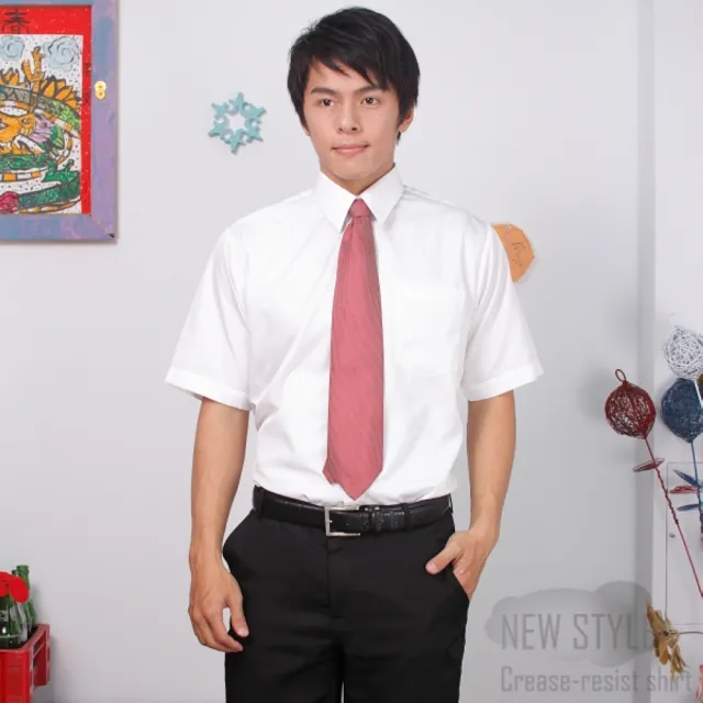 【JIA HUEI】短袖男仕吸濕排汗防皺襯衫 白色條紋(台灣製造)