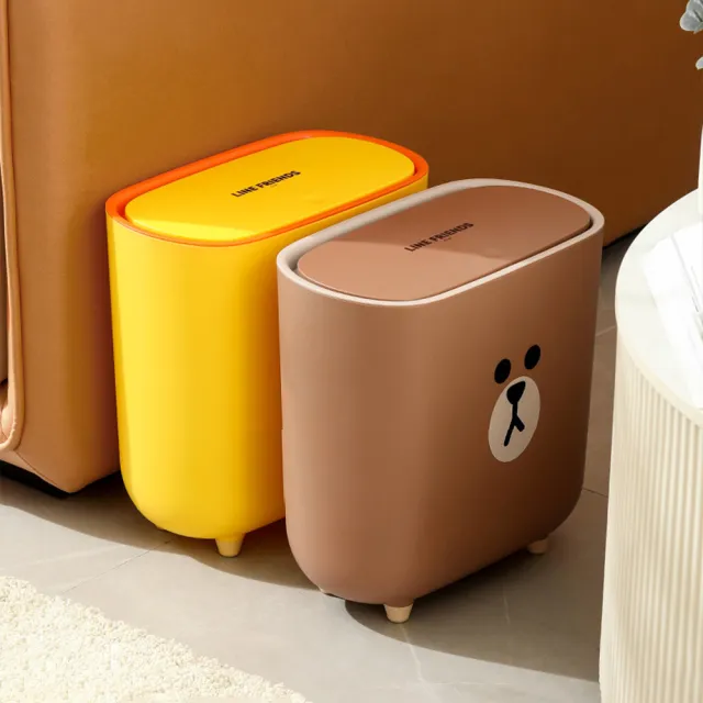 【LINE FRIENDS】熊大莎莉造型家用帶蓋夾縫垃圾桶11L(居家收納)