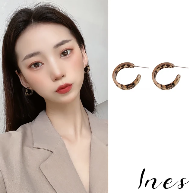 【INES】韓國設計S925銀針時尚豹紋C圈耳環(S925銀針耳環 豹紋耳環 C圈耳環)