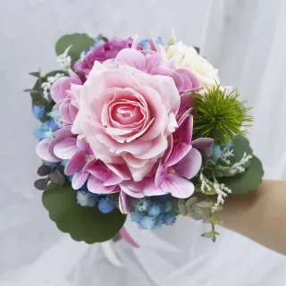 【HUGO DECO 榆果傢飾】小甜心捧花 粉玫瑰款(擬真花/婚紗攝影/新娘捧花/花束/告白/求婚)