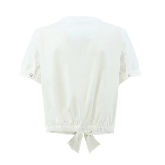 【ILEY 伊蕾】法式甜美領口拼接蕾絲短版純棉上衣(白色；M-XL；1232021046)