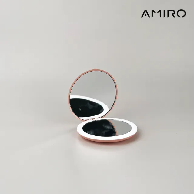【AMIRO】LED燈 隨身化妝鏡 粉色(隨身鏡 情人節禮物   新年禮物)