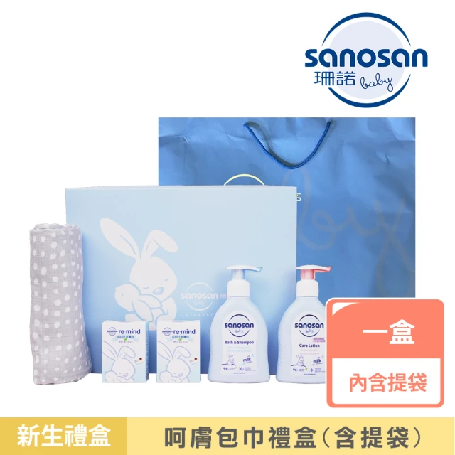 sanosan 珊諾baby remind極潤呵膚包巾禮盒(含提袋)