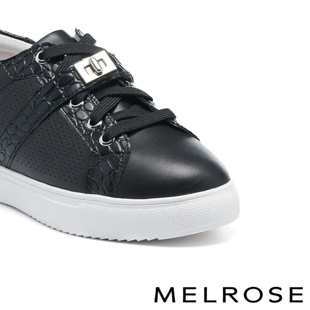 【MELROSE】簡約率性旋轉釦全真皮厚底休閒鞋(黑)