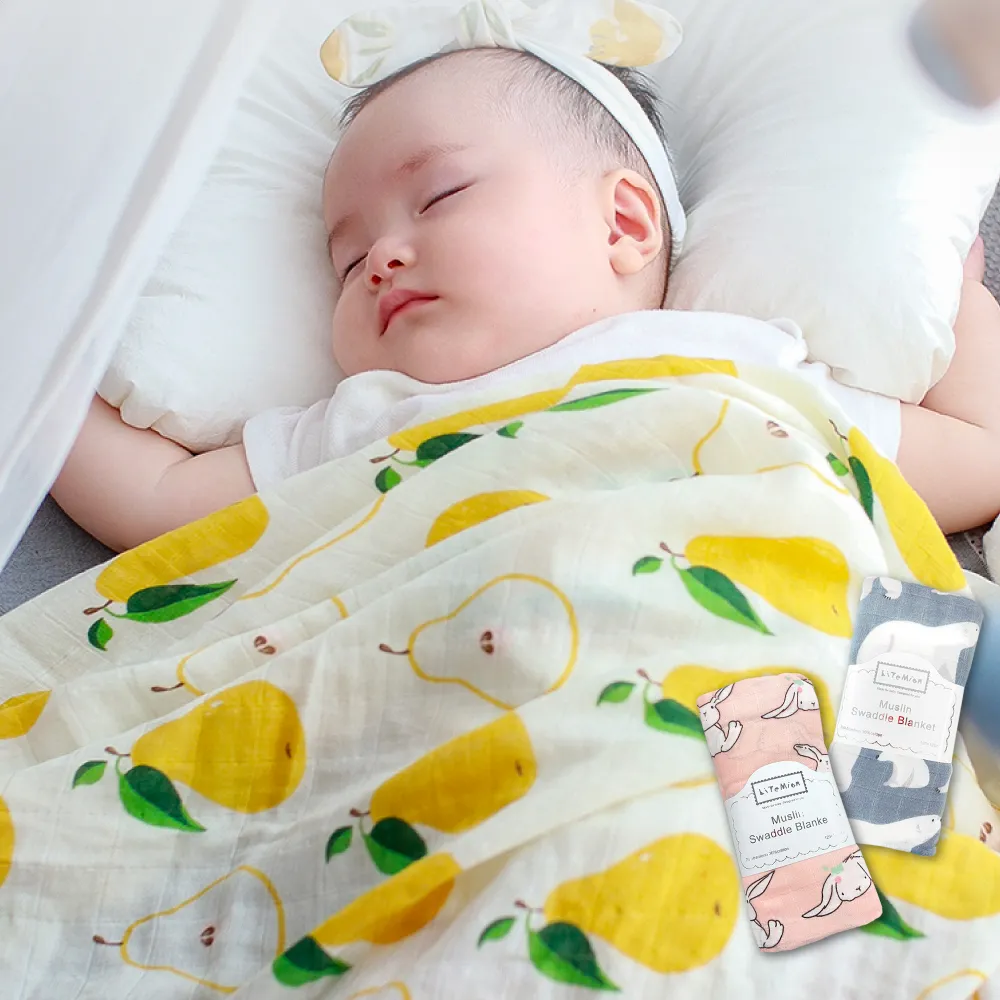 【Mua 姆兒選品】LiteMion活性印染竹棉紗布包巾嬰兒包巾(遮陽毯 推車毯 蓋毯 兒童小棉被 哺乳巾 育哺巾)
