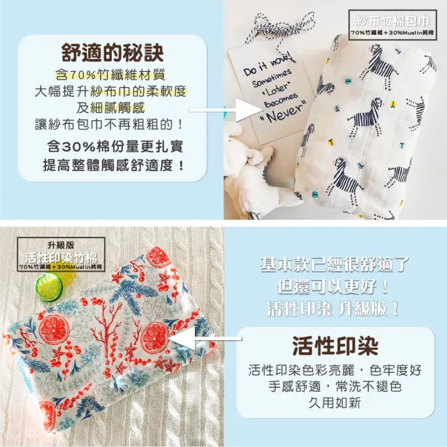 活性印染竹棉紗布包巾嬰兒包巾(遮陽毯 推車毯 蓋毯 兒童小棉被 哺乳巾 育哺巾)