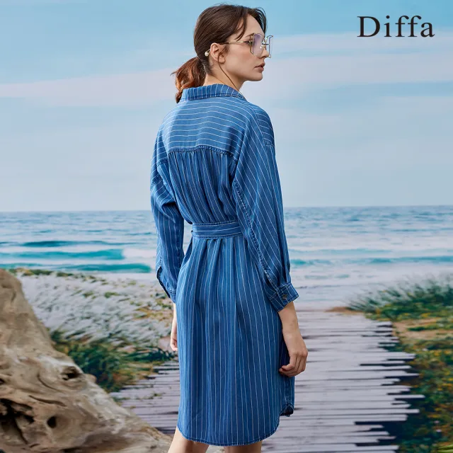 【Diffa】落肩條紋洋裝-女